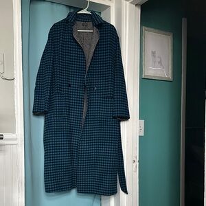 Scotch & Soda Black & Blue/Black & White Reversible Houndstooth Trench Coat